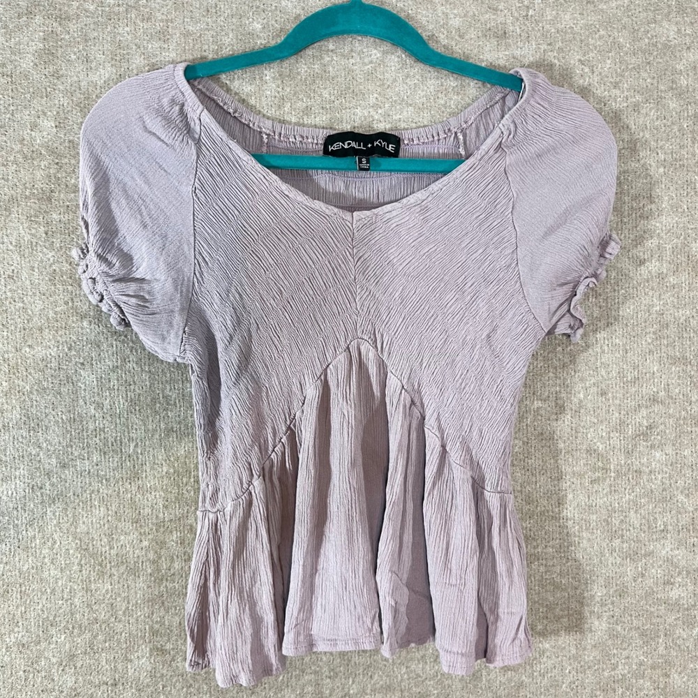 Kendall + Kylie Peplum Top Womens Small Lavender Crinkle Rayon Boho Chic